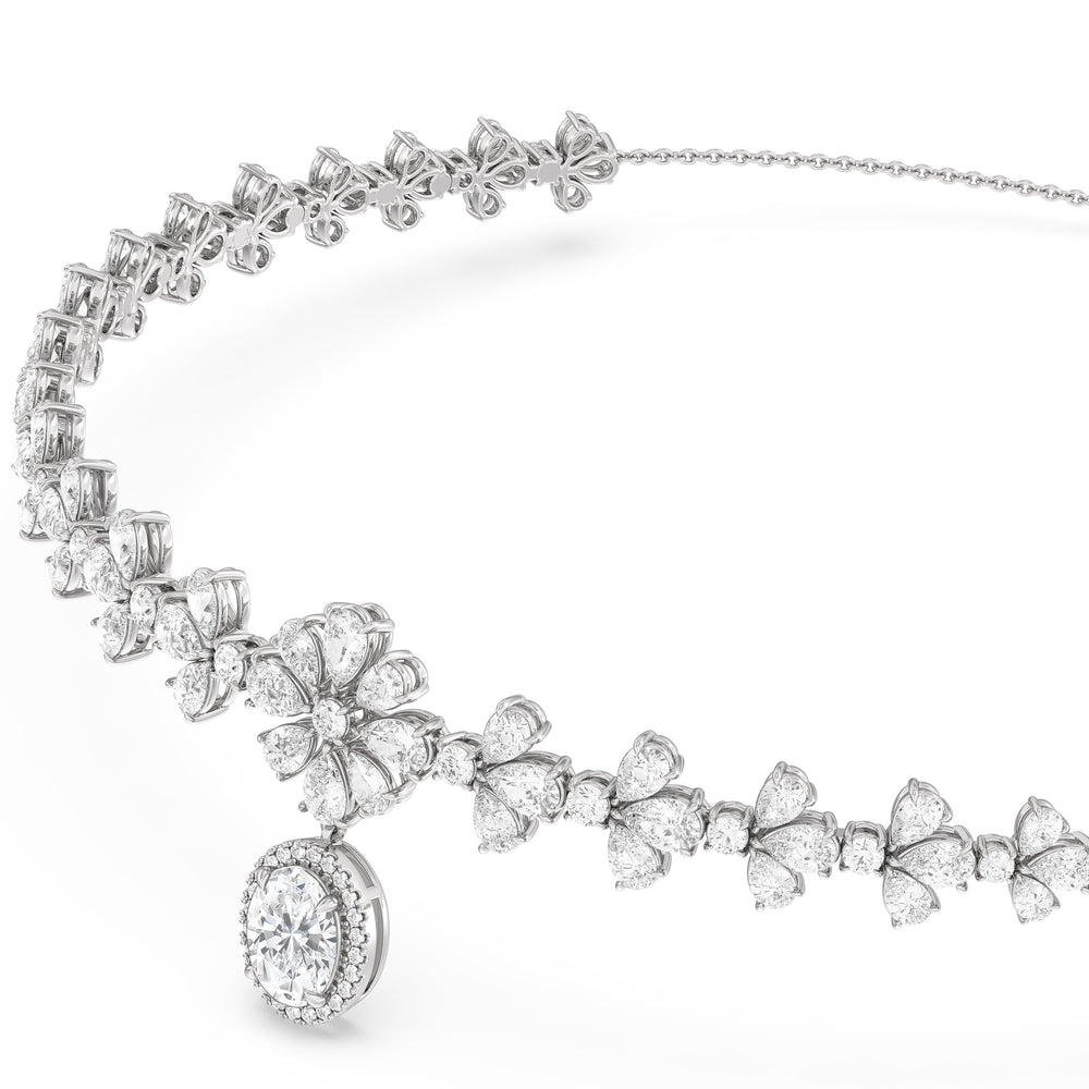 Classic Oval Halo Dangle Choker Necklace with 18KT White Gold / Lab / 19 Cut Diamond in 14KT White Gold / Lab / 19 view 2
