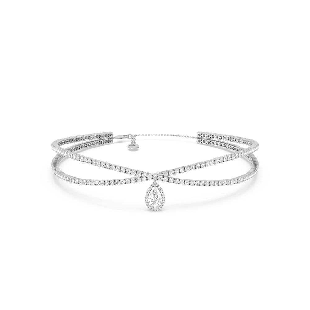 Teardrop Crossover Diamond Choker Necklace with 18KT White Gold / Lab / 23 1/4 Cut Diamond in 14KT White Gold / Lab / 23 1/4 view 1
