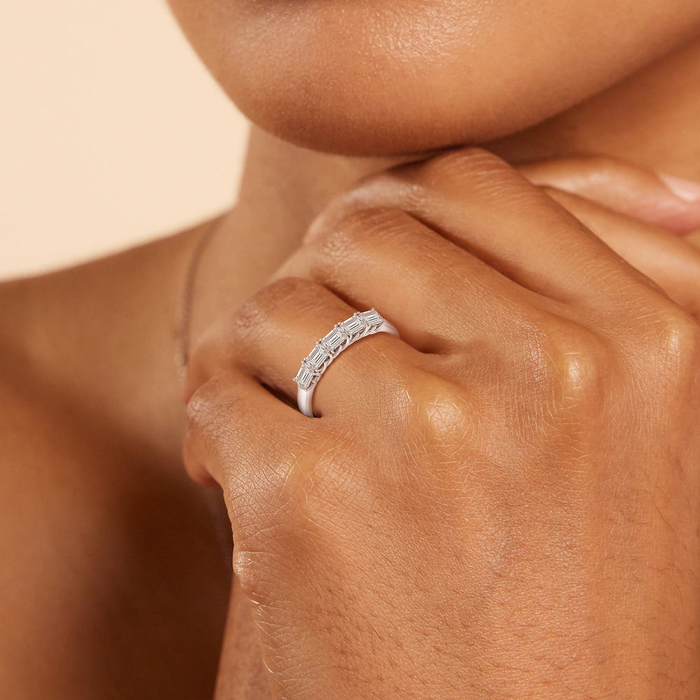 Emerald East-West Modern Trellis Anniversary Ring with  Cut Diamond in 14KT  view 2
