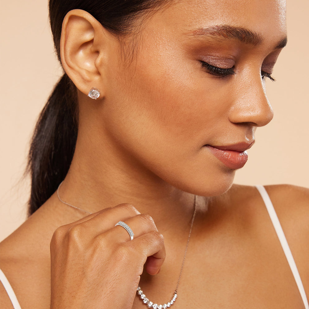 Emerald East-West Modern Trellis Anniversary Ring with  Cut Diamond in 14KT  view 13
