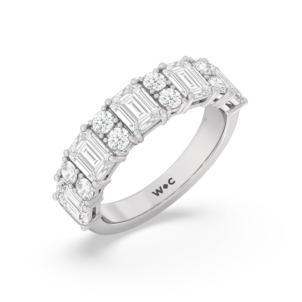 Emerald Station Anniversary Ring with 18KT White Gold / Lab / 3 Cut Diamond in 14KT White Gold / Lab / 3 view 5
