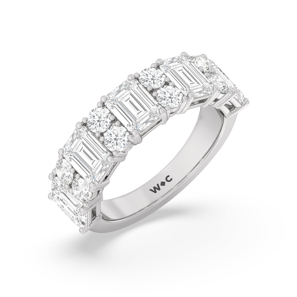 Emerald Station Anniversary Ring with 18KT White Gold / Lab / 4 Cut Diamond in 14KT White Gold / Lab / 4 view 5
