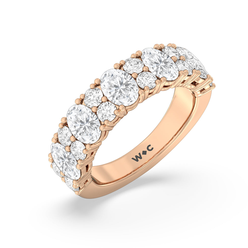 Alternating Oval with Two Round Diamonds Anniversary Band with 18KT Rose Gold / Lab / 3 Cut Diamond in 14KT Rose Gold / Lab / 3 view 5
