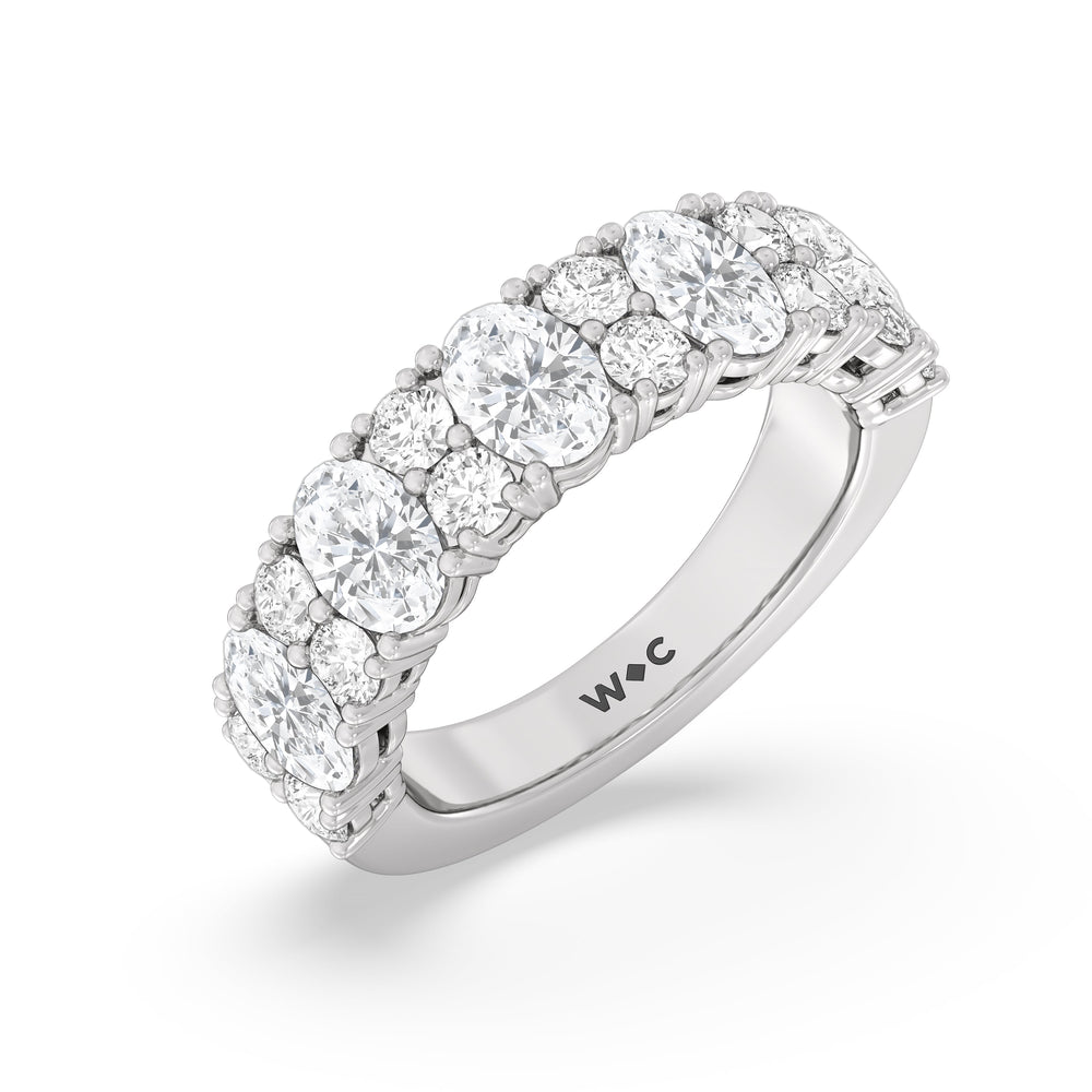 Alternating Oval with Two Round Diamonds Anniversary Band with 18KT White Gold / Lab / 3 Cut Diamond in 14KT White Gold / Lab / 3 view 5
