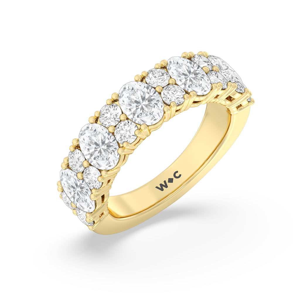 Alternating Oval with Two Round Diamonds Anniversary Band with 18KT Yellow Gold / Lab / 3 Cut Diamond in 14KT Yellow Gold / Lab / 3 view 5
