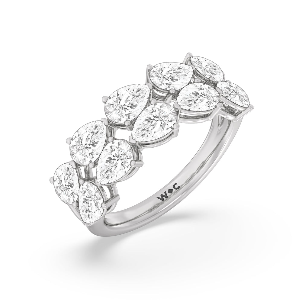 Two Row Trailing Pear Diamond Anniversary Ring with 18KT White Gold / Lab / 3 1/3 Cut Diamond in 14KT White Gold / Lab / 3 1/3 view 5
