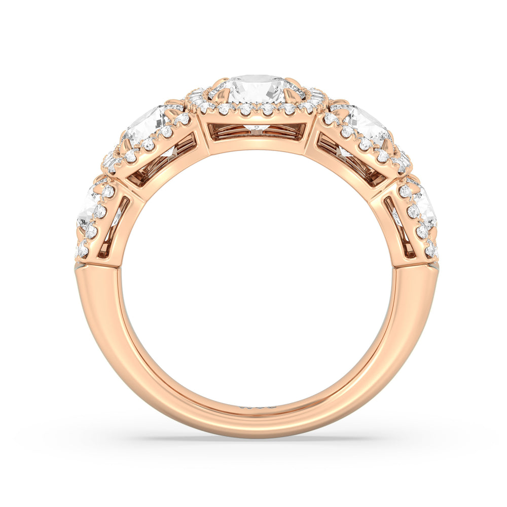 Elegance Round Five Stone Halo Anniversary Ring with 18KT Rose Gold / Lab / 3 Cut Diamond in 14KT Rose Gold / Lab / 3 view 4
