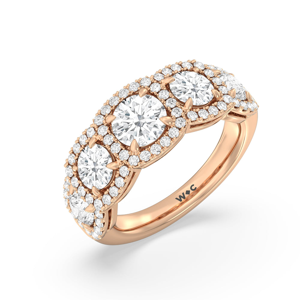 Elegance Round Five Stone Halo Anniversary Ring with 18KT Rose Gold / Lab / 3 Cut Diamond in 14KT Rose Gold / Lab / 3 view 5
