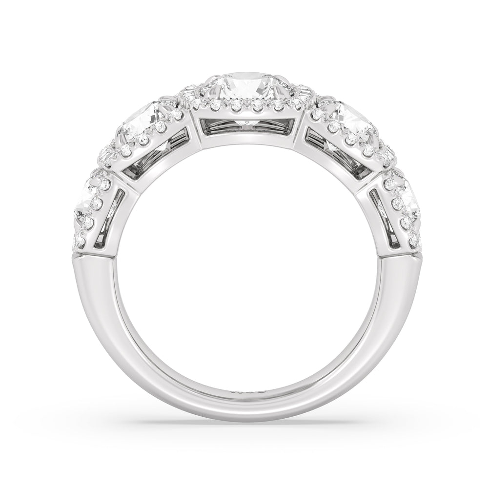 Elegance Round Five Stone Halo Anniversary Ring with 18KT White Gold / Lab / 3 Cut Diamond in 14KT White Gold / Lab / 3 view 4
