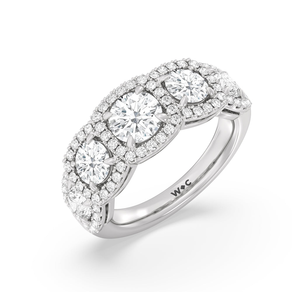 Elegance Round Five Stone Halo Anniversary Ring with 18KT White Gold / Lab / 3 Cut Diamond in 14KT White Gold / Lab / 3 view 5
