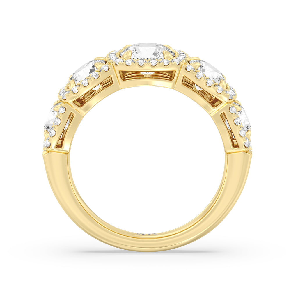 Elegance Round Five Stone Halo Anniversary Ring with 18KT Yellow Gold / Lab / 3 Cut Diamond in 14KT Yellow Gold / Lab / 3 view 4
