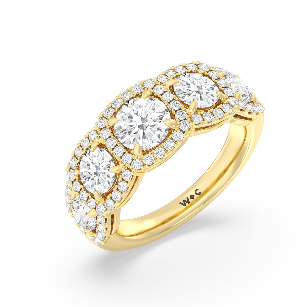 Elegance Round Five Stone Halo Anniversary Ring with 18KT Yellow Gold / Lab / 3 Cut Diamond in 14KT Yellow Gold / Lab / 3 view 5
