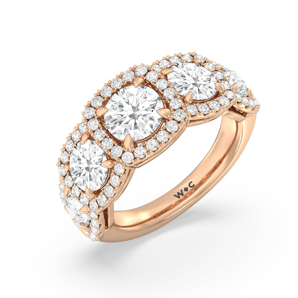 Elegance Round Five Stone Halo Anniversary Ring with 18KT Rose Gold / Lab / 4 Cut Diamond in 14KT Rose Gold / Lab / 4 view 5
