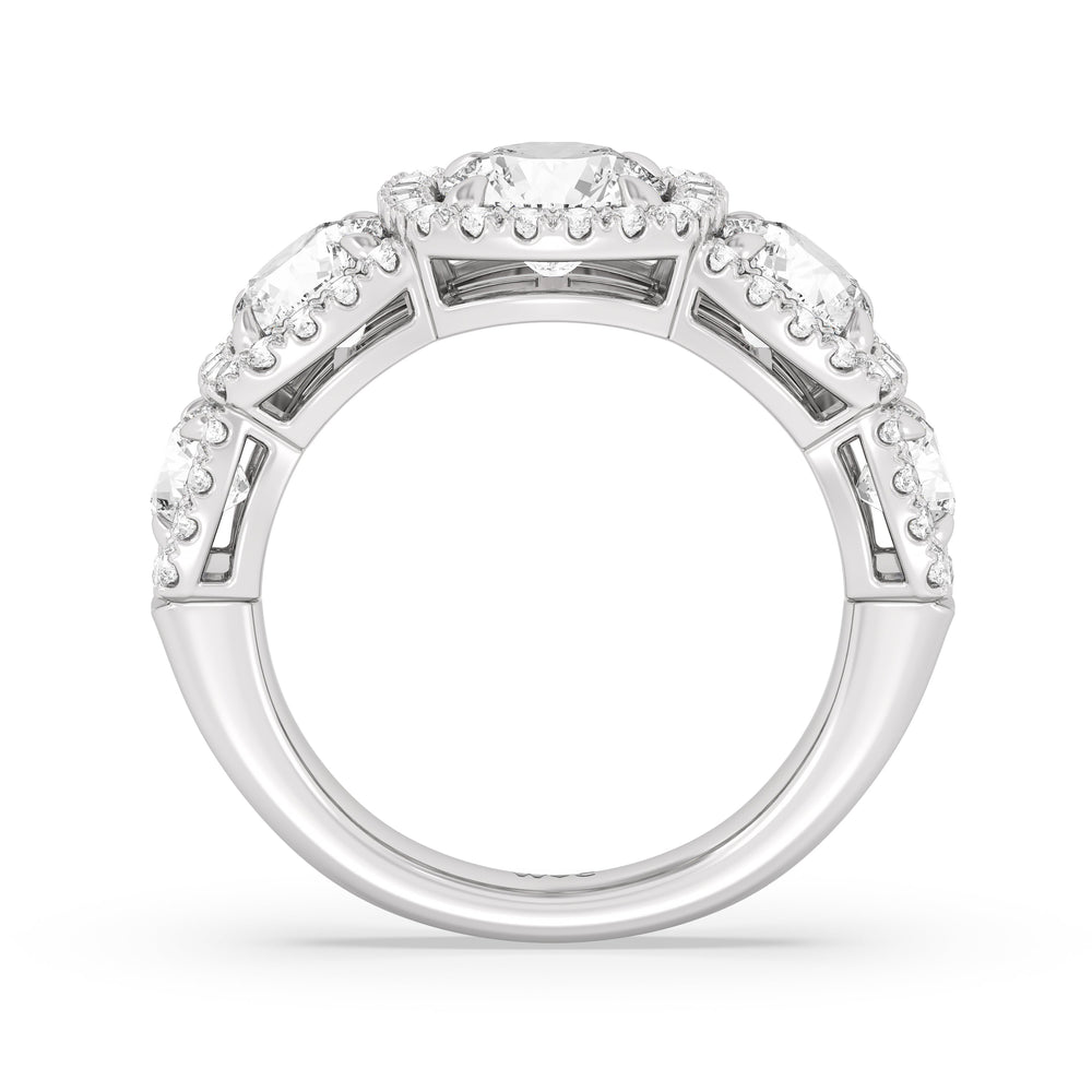 Elegance Round Five Stone Halo Anniversary Ring with 18KT White Gold / Lab / 4 Cut Diamond in 14KT White Gold / Lab / 4 view 4

