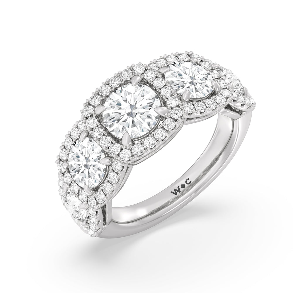 Elegance Round Five Stone Halo Anniversary Ring with 18KT White Gold / Lab / 4 Cut Diamond in 14KT White Gold / Lab / 4 view 5
