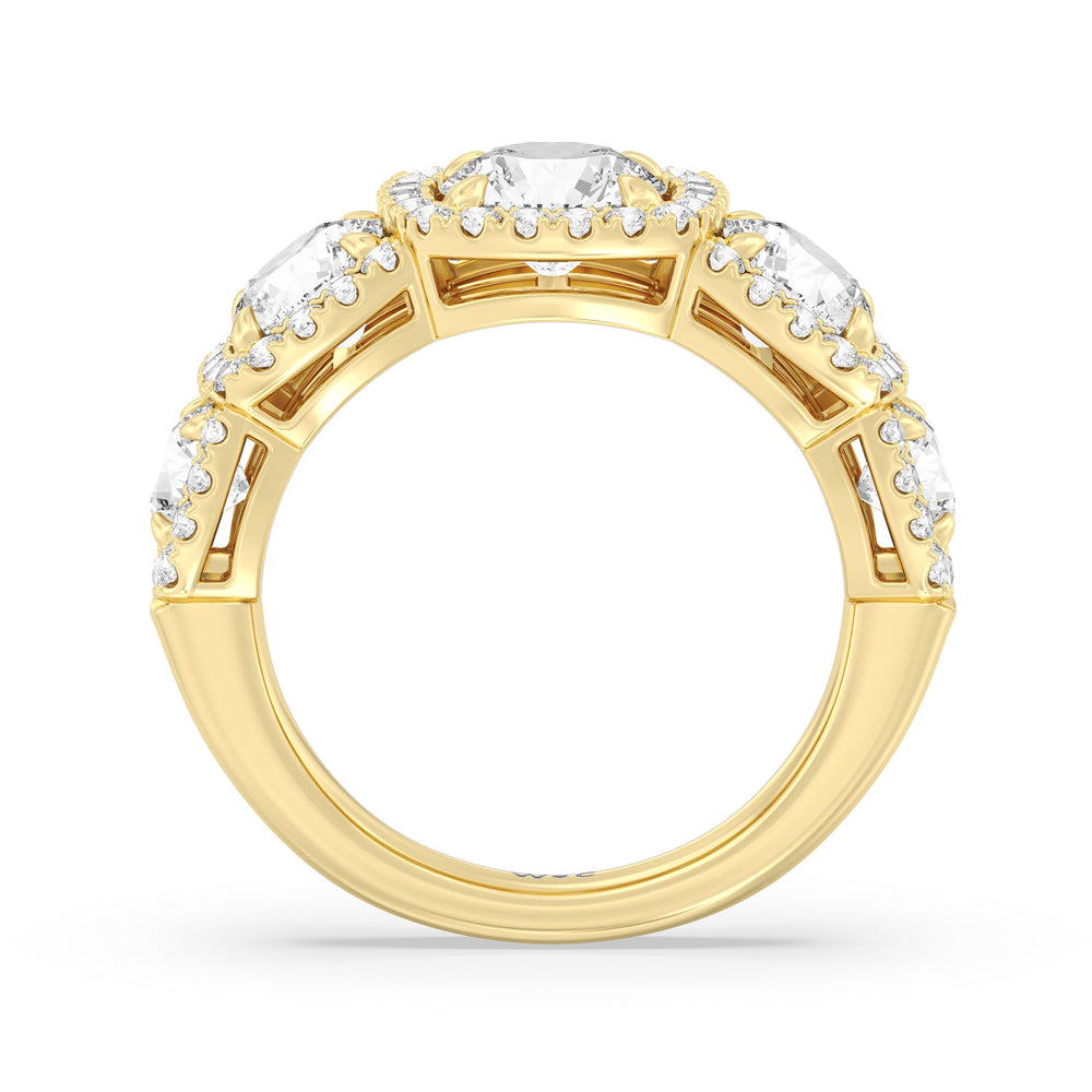 Elegance Round Five Stone Halo Anniversary Ring with 18KT Yellow Gold / Lab / 4 Cut Diamond in 14KT Yellow Gold / Lab / 4 view 4
