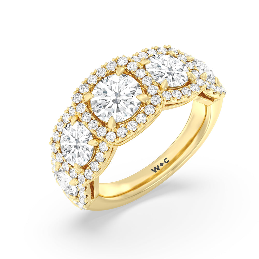 Elegance Round Five Stone Halo Anniversary Ring with 18KT Yellow Gold / Lab / 4 Cut Diamond in 14KT Yellow Gold / Lab / 4 view 5
