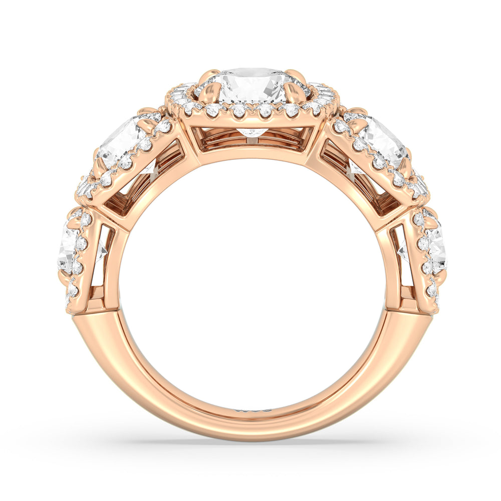 Elegance Round Five Stone Halo Anniversary Ring with 18KT Rose Gold / Lab / 5 Cut Diamond in 14KT Rose Gold / Lab / 5 view 4
