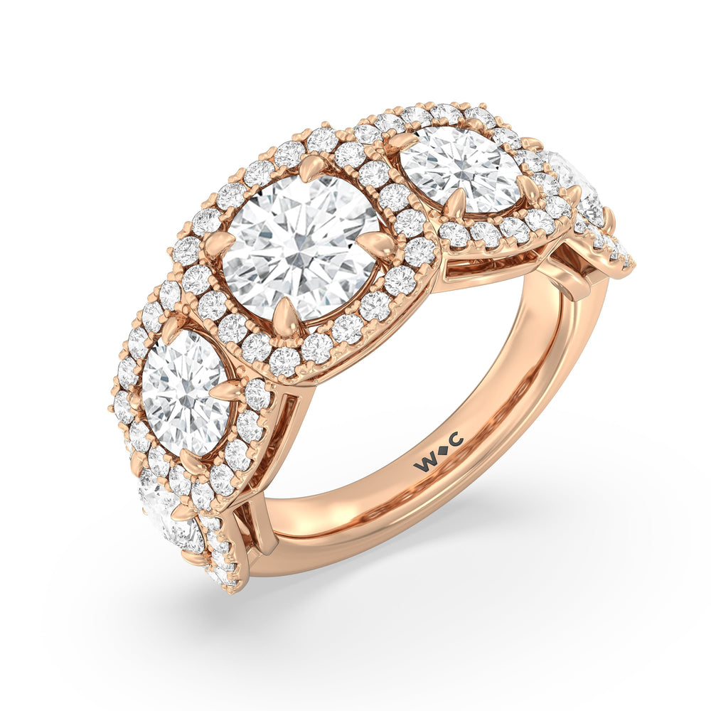 Elegance Round Five Stone Halo Anniversary Ring with 18KT Rose Gold / Lab / 5 Cut Diamond in 14KT Rose Gold / Lab / 5 view 5
