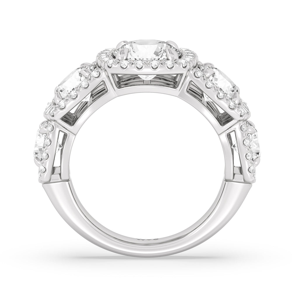 Elegance Round Five Stone Halo Anniversary Ring with 18KT White Gold / Lab / 5 Cut Diamond in 14KT White Gold / Lab / 5 view 4
