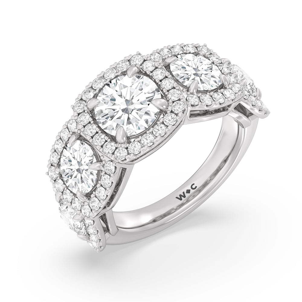 Elegance Round Five Stone Halo Anniversary Ring with 18KT White Gold / Lab / 5 Cut Diamond in 14KT White Gold / Lab / 5 view 5
