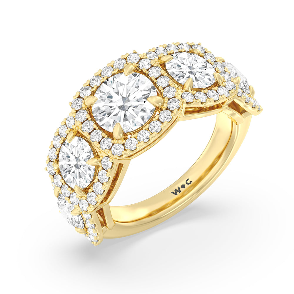 Elegance Round Five Stone Halo Anniversary Ring with 18KT Yellow Gold / Lab / 5 Cut Diamond in 14KT Yellow Gold / Lab / 5 view 5
