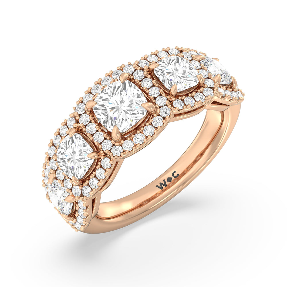 Elegance Cushion Five Stone Halo Anniversary Ring with 18KT Rose Gold / Lab / 3 Cut Diamond in 14KT Rose Gold / Lab / 3 view 5
