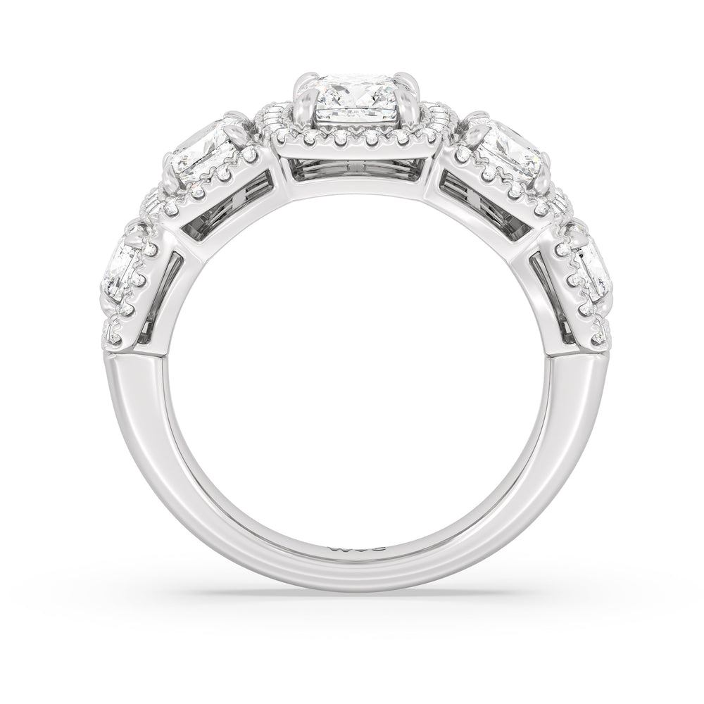 Elegance Cushion Five Stone Halo Anniversary Ring with 18KT White Gold / Lab / 3 Cut Diamond in 14KT White Gold / Lab / 3 view 4
