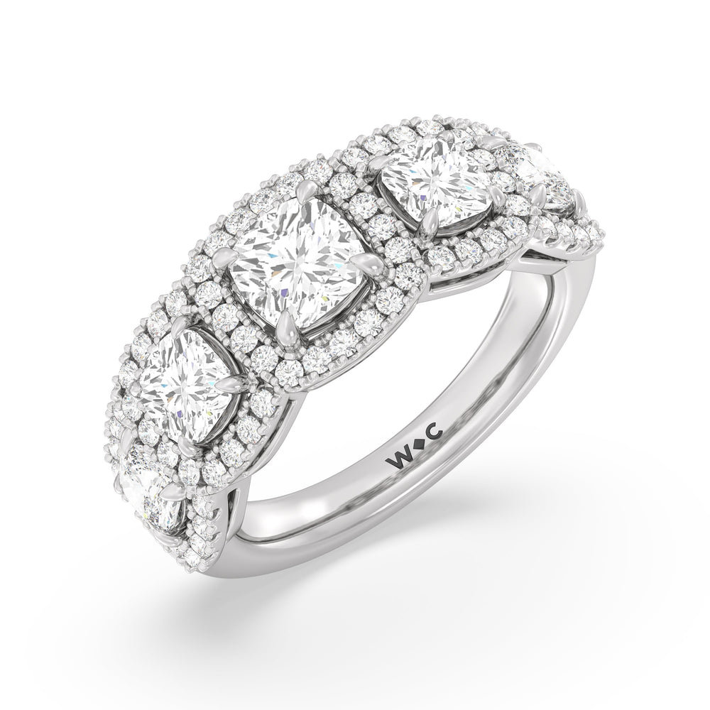 Elegance Cushion Five Stone Halo Anniversary Ring with 18KT White Gold / Lab / 3 Cut Diamond in 14KT White Gold / Lab / 3 view 5
