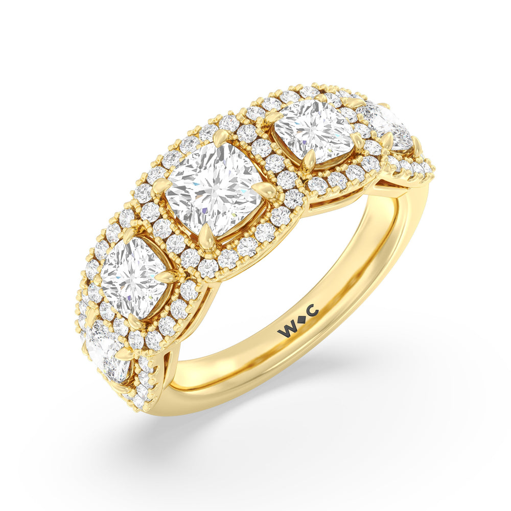 Elegance Cushion Five Stone Halo Anniversary Ring with 18KT Yellow Gold / Lab / 3 Cut Diamond in 14KT Yellow Gold / Lab / 3 view 5
