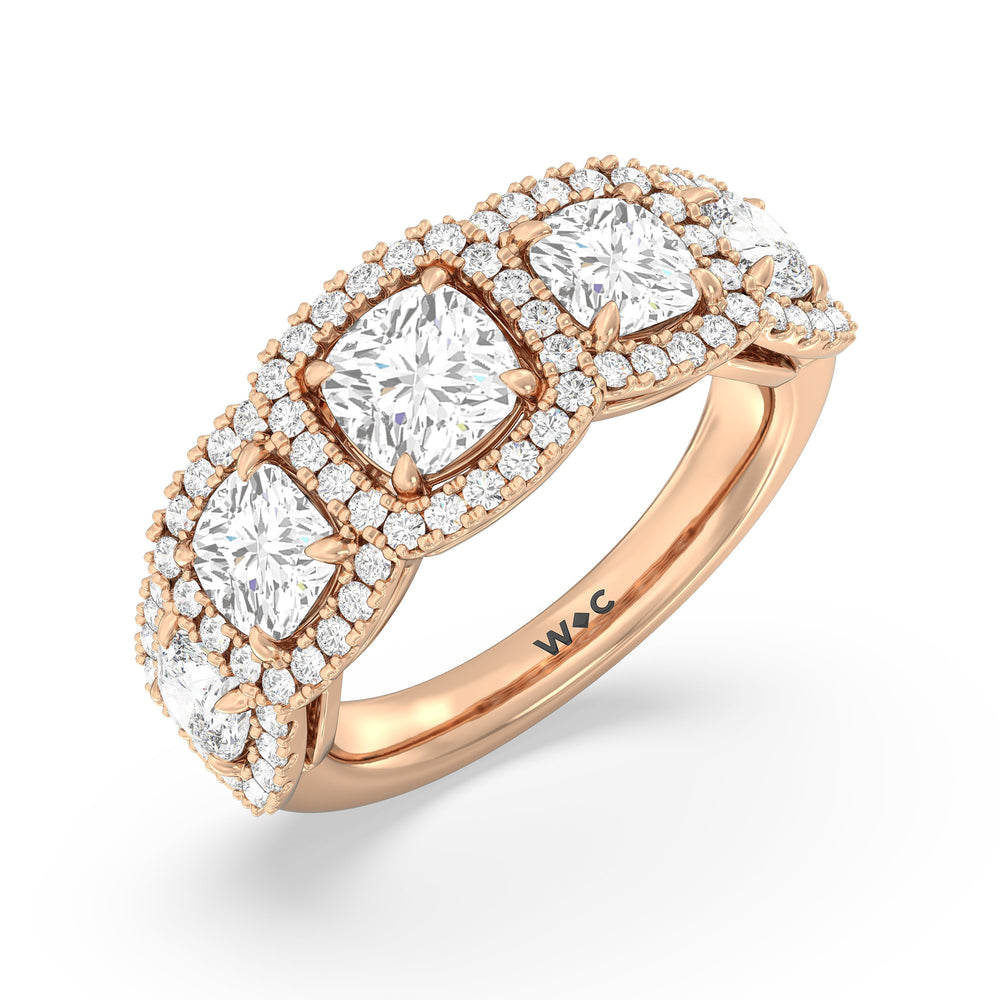 Elegance Cushion Five Stone Halo Anniversary Ring with 18KT Rose Gold / Lab / 4 Cut Diamond in 14KT Rose Gold / Lab / 4 view 5
