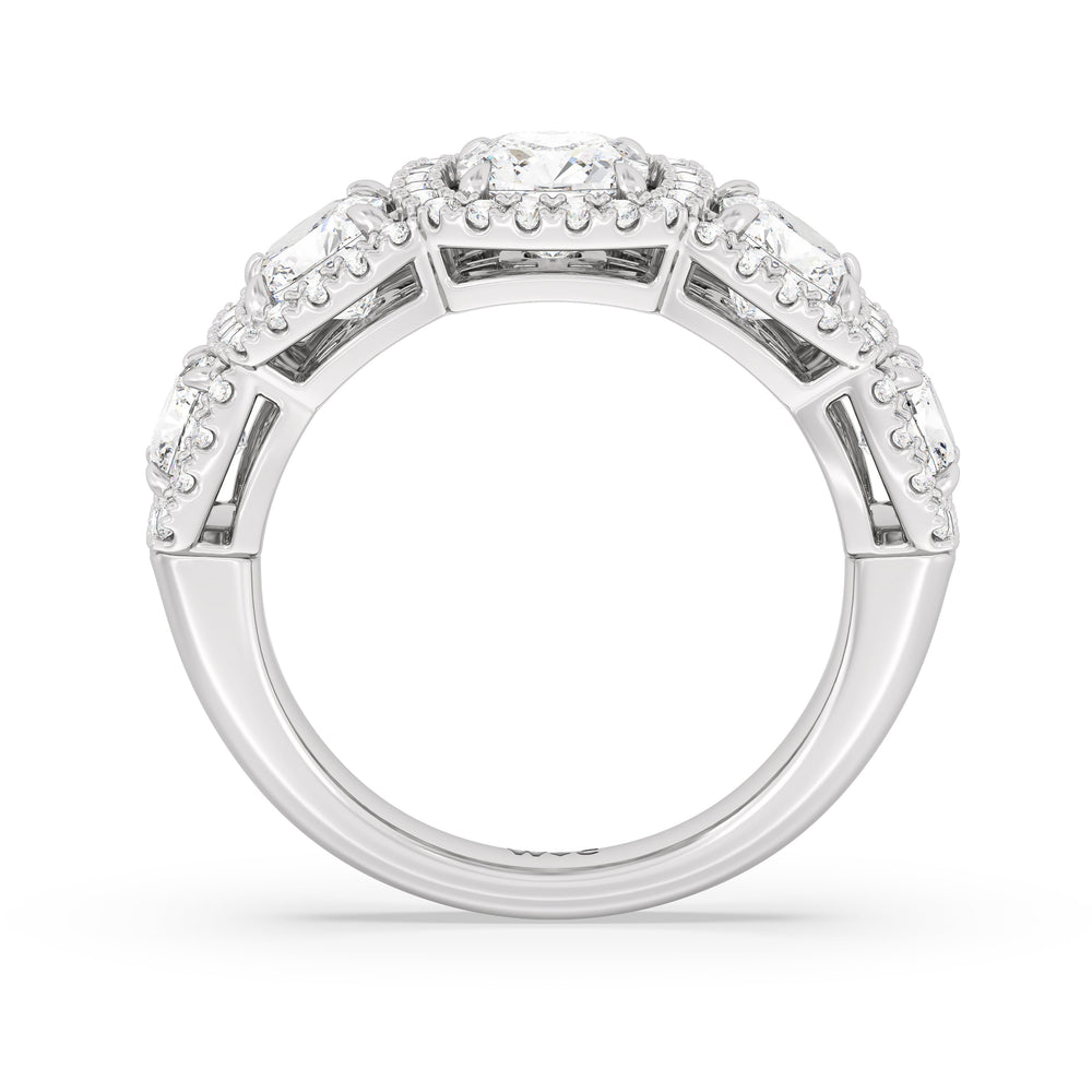 Elegance Cushion Five Stone Halo Anniversary Ring with 18KT White Gold / Lab / 4 Cut Diamond in 14KT White Gold / Lab / 4 view 4
