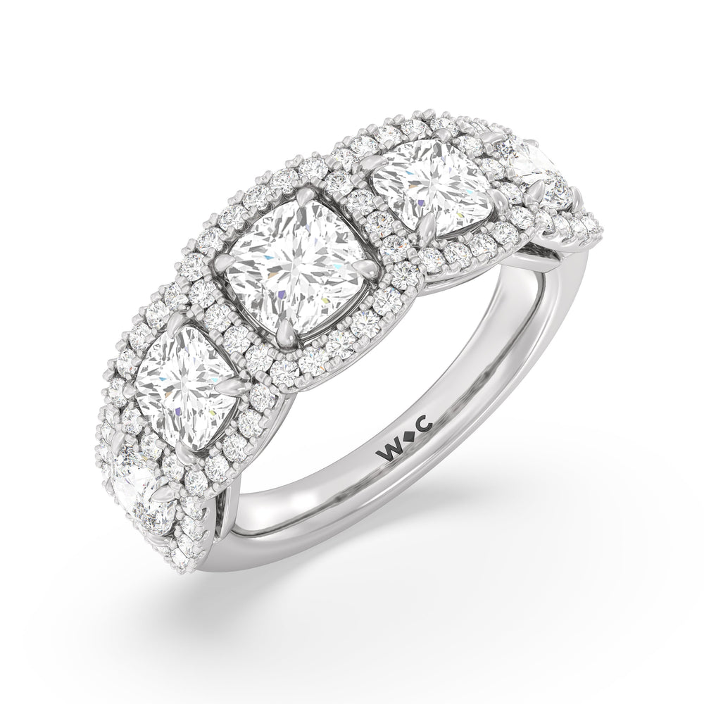 Elegance Cushion Five Stone Halo Anniversary Ring with 18KT White Gold / Lab / 4 Cut Diamond in 14KT White Gold / Lab / 4 view 5
