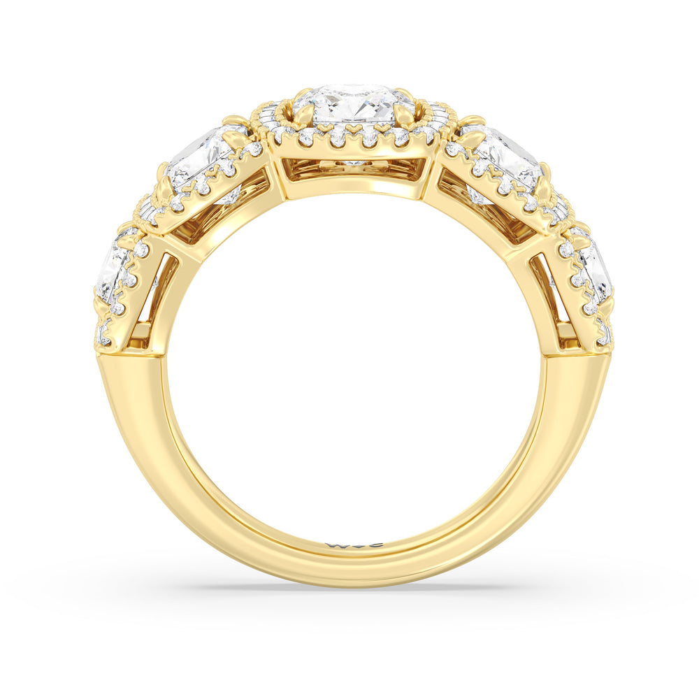 Elegance Cushion Five Stone Halo Anniversary Ring with 18KT Yellow Gold / Lab / 4 Cut Diamond in 14KT Yellow Gold / Lab / 4 view 4
