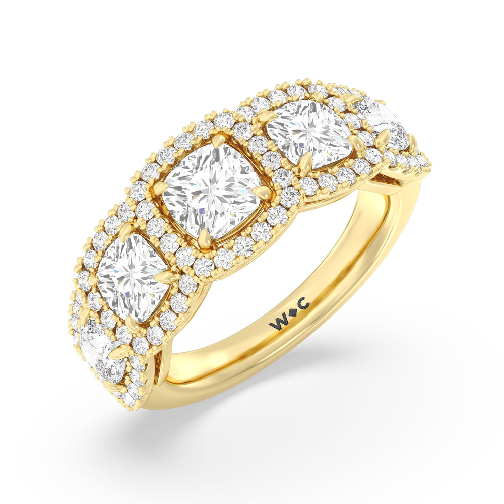Elegance Cushion Five Stone Halo Anniversary Ring with 18KT Yellow Gold / Lab / 4 Cut Diamond in 14KT Yellow Gold / Lab / 4 view 5
