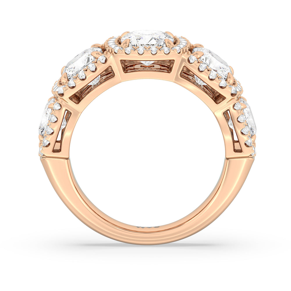 Elegance Cushion Five Stone Halo Anniversary Ring with 18KT Rose Gold / Lab / 5 Cut Diamond in 14KT Rose Gold / Lab / 5 view 4
