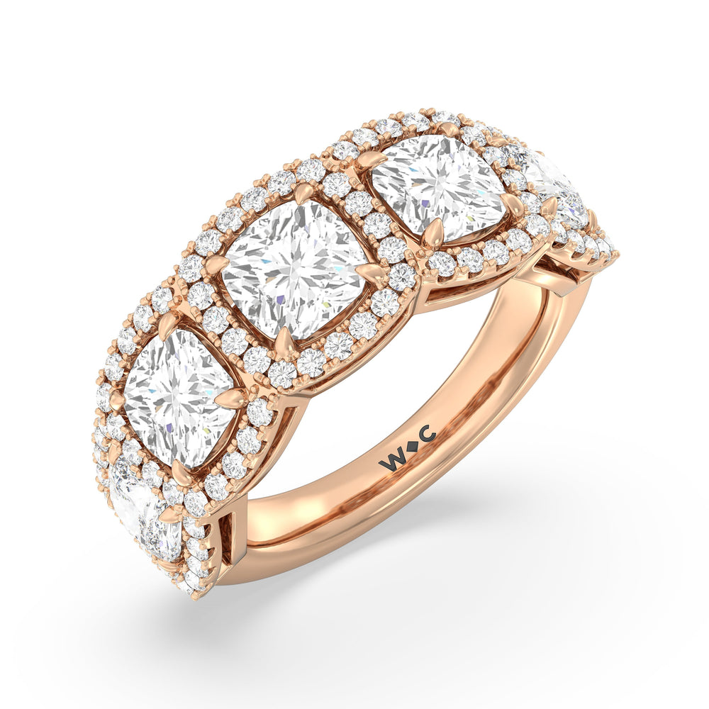 Elegance Cushion Five Stone Halo Anniversary Ring with 18KT Rose Gold / Lab / 5 Cut Diamond in 14KT Rose Gold / Lab / 5 view 5

