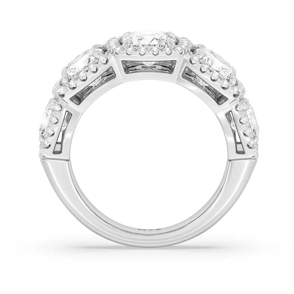 Elegance Cushion Five Stone Halo Anniversary Ring with 18KT White Gold / Lab / 5 Cut Diamond in 14KT White Gold / Lab / 5 view 4

