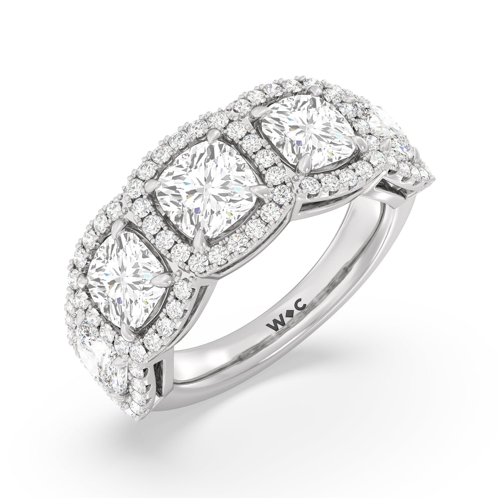Elegance Cushion Five Stone Halo Anniversary Ring with 18KT White Gold / Lab / 5 Cut Diamond in 14KT White Gold / Lab / 5 view 5

