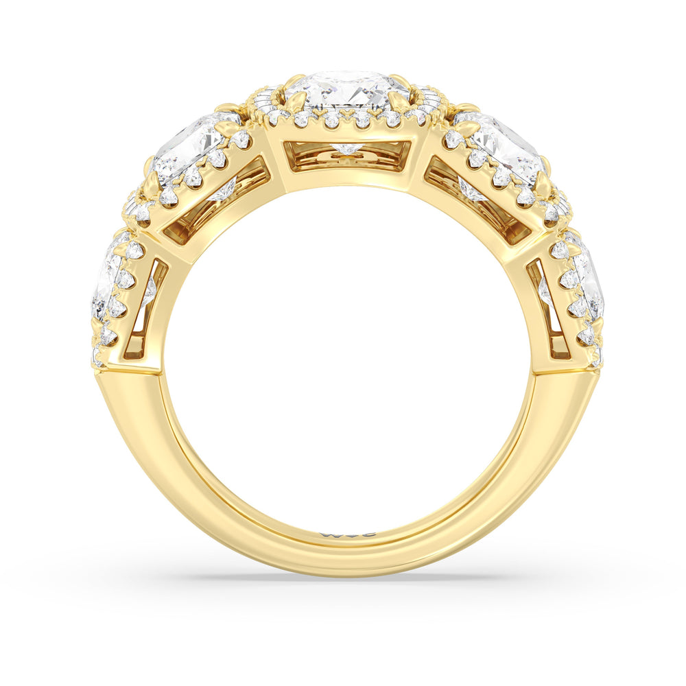 Elegance Cushion Five Stone Halo Anniversary Ring with 18KT Yellow Gold / Lab / 5 Cut Diamond in 14KT Yellow Gold / Lab / 5 view 4
