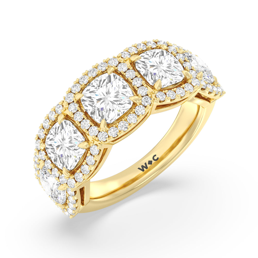 Elegance Cushion Five Stone Halo Anniversary Ring with 18KT Yellow Gold / Lab / 5 Cut Diamond in 14KT Yellow Gold / Lab / 5 view 5
