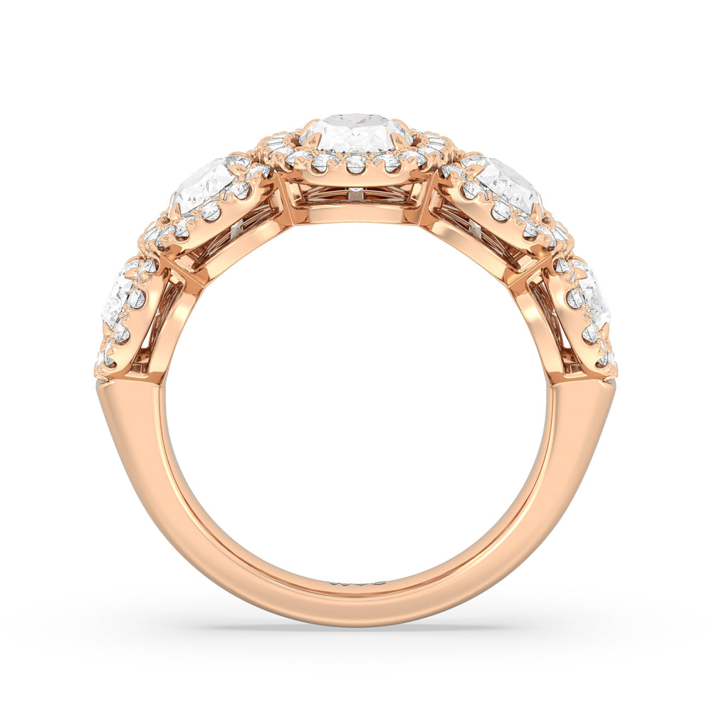 Elegance Oval Five Stone Halo Anniversary Ring with 18KT Rose Gold / Lab / 3 Cut Diamond in 14KT Rose Gold / Lab / 3 view 4

