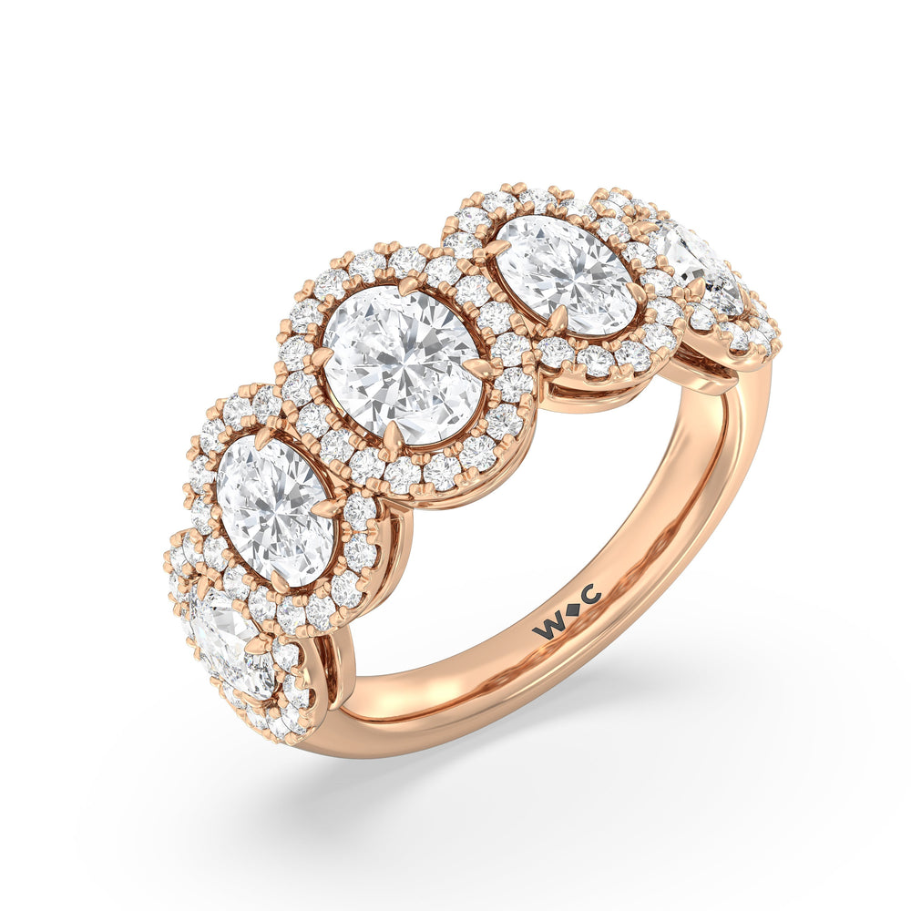 Elegance Oval Five Stone Halo Anniversary Ring with 18KT Rose Gold / Lab / 3 Cut Diamond in 14KT Rose Gold / Lab / 3 view 5
