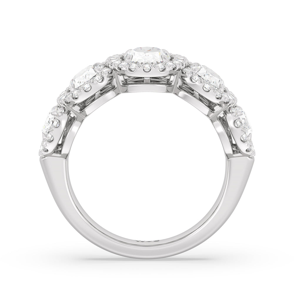 Elegance Oval Five Stone Halo Anniversary Ring with 18KT White Gold / Lab / 3 Cut Diamond in 14KT White Gold / Lab / 3 view 4
