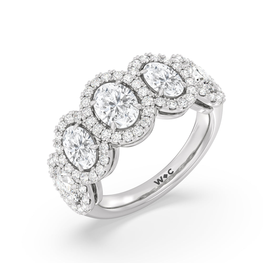 Elegance Oval Five Stone Halo Anniversary Ring with 18KT White Gold / Lab / 3 Cut Diamond in 14KT White Gold / Lab / 3 view 5
