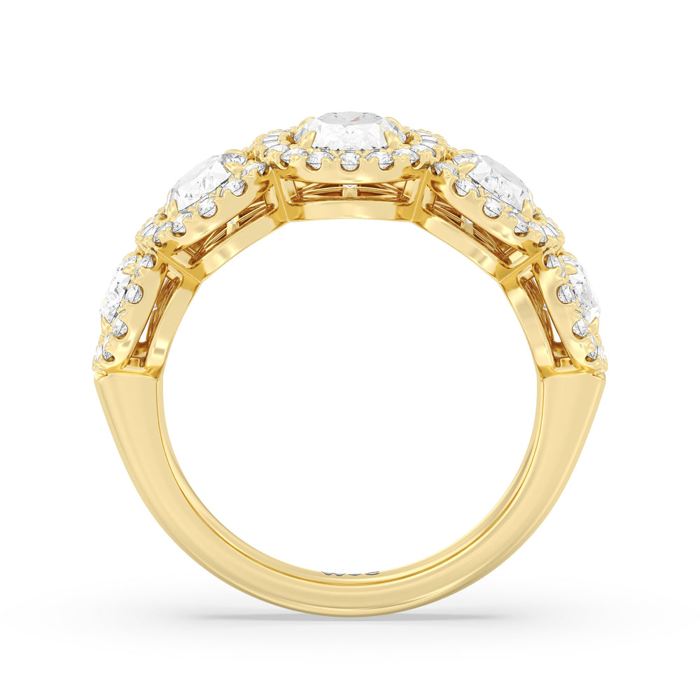Elegance Oval Five Stone Halo Anniversary Ring with 18KT Yellow Gold / Lab / 3 Cut Diamond in 14KT Yellow Gold / Lab / 3 view 4
