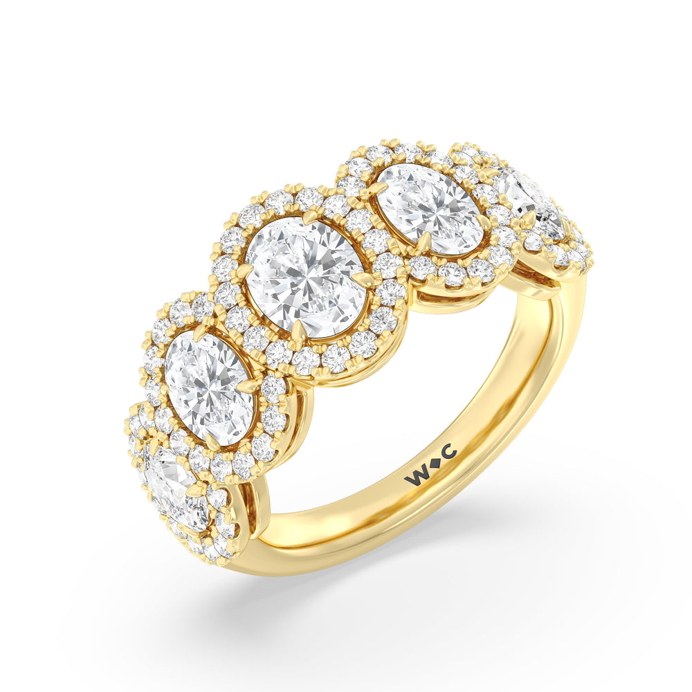 Elegance Oval Five Stone Halo Anniversary Ring with 18KT Yellow Gold / Lab / 3 Cut Diamond in 14KT Yellow Gold / Lab / 3 view 5
