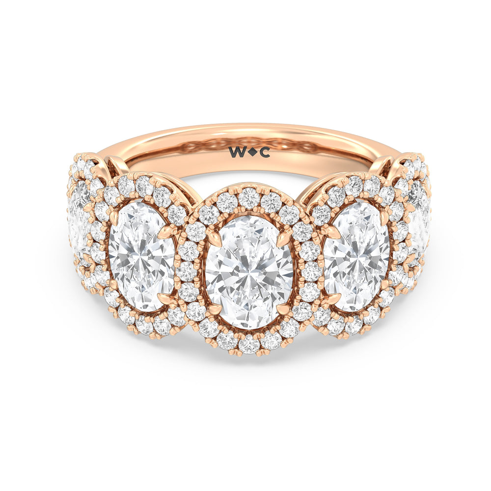 Elegance Oval Five Stone Halo Anniversary Ring with 18KT Rose Gold / Lab / 4 Cut Diamond in 14KT Rose Gold / Lab / 4 view 1
