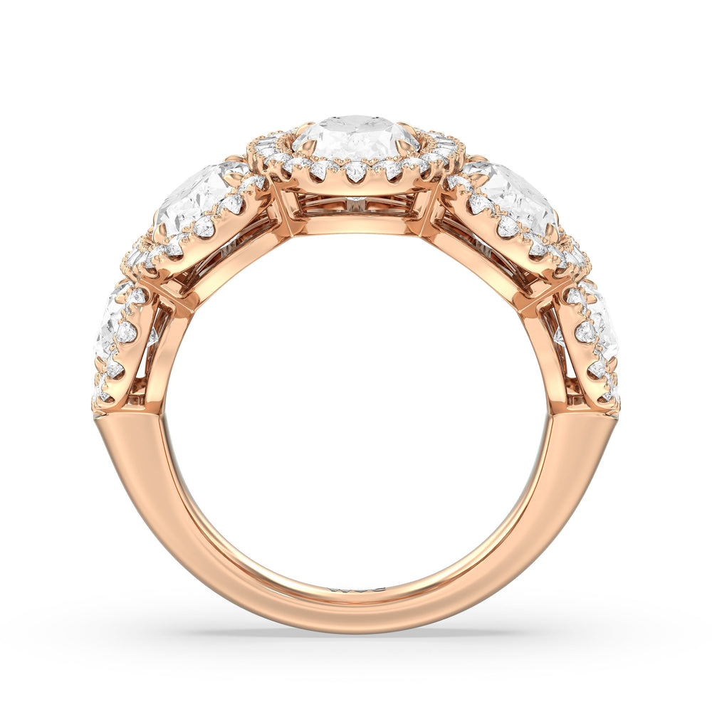 Elegance Oval Five Stone Halo Anniversary Ring with 18KT Rose Gold / Lab / 4 Cut Diamond in 14KT Rose Gold / Lab / 4 view 4
