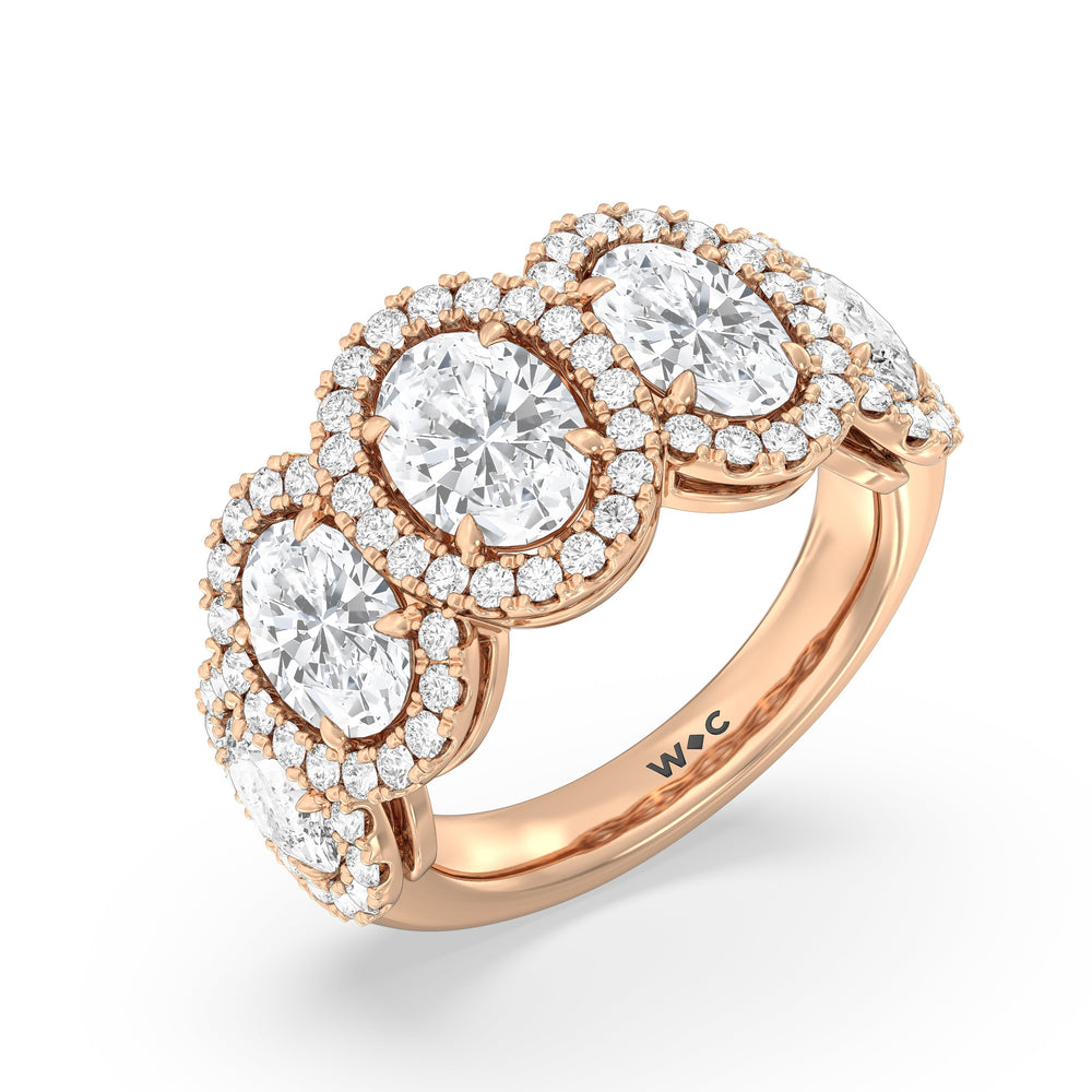 Elegance Oval Five Stone Halo Anniversary Ring with 18KT Rose Gold / Lab / 4 Cut Diamond in 14KT Rose Gold / Lab / 4 view 5
